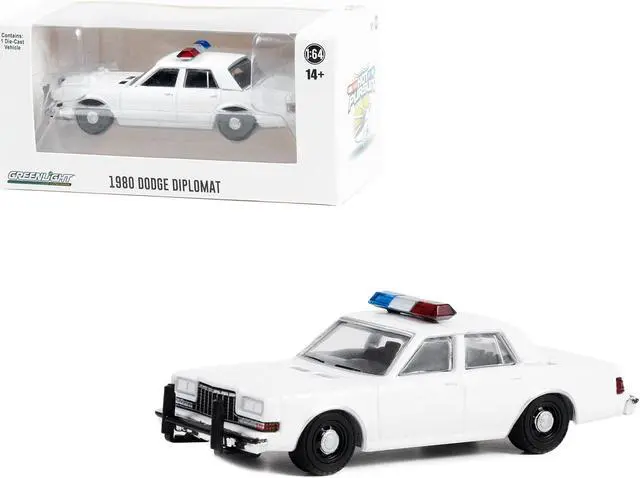 Main image of 1980-1989 Dodge Diplomat Police Unmarked White w/Light Bar "Hot Pursuit" "Hobby Exclusive" 1/64 Diecast Model Car by Greenlight