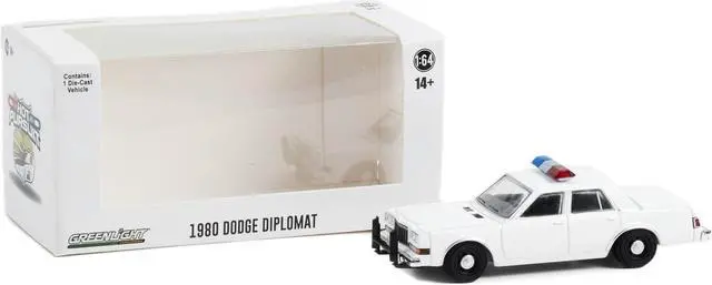 Alt view image 3 of 3 - 1980-1989 Dodge Diplomat Police Unmarked White w/Light Bar "Hot Pursuit" "Hobby Exclusive" 1/64 Diecast Model Car by Greenlight