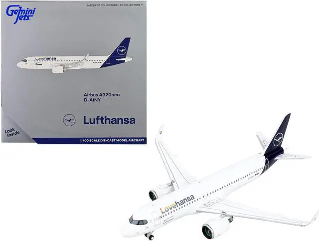 Main image of Airbus A320neo Commercial Aircraft "Lufthansa - Lovehansa" White with Dark Blue Tail 1/400 Diecast Model Airplane by GeminiJets