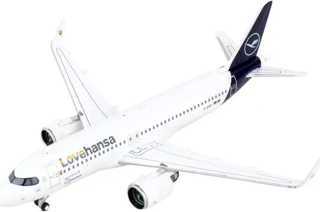 Alt view image 2 of 5 - Airbus A320neo Commercial Aircraft "Lufthansa - Lovehansa" White with Dark Blue Tail 1/400 Diecast Model Airplane by GeminiJets