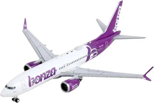 Alt view image 2 of 5 - Boeing 737 MAX 8 Commercial Aircraft "Bonza Aviation" White and Purple 1/400 Diecast Model Airplane by GeminiJets