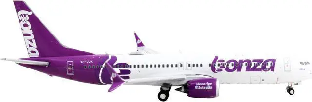 Alt view image 3 of 5 - Boeing 737 MAX 8 Commercial Aircraft "Bonza Aviation" White and Purple 1/400 Diecast Model Airplane by GeminiJets