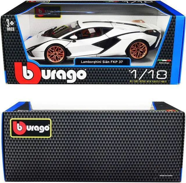 Alt view image 3 of 3 - Lamborghini Sian FKP 37 White with Copper Wheels 1/18 Diecast Model Car by Bburago