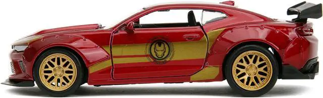 Alt view image 5 of 6 - 2016 Chevrolet Camaro Red Metallic and Gold and Iron Man Diecast Figure "The Avengers" 1/32 Diecast Model Car by Jada