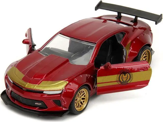 Alt view image 3 of 6 - 2016 Chevrolet Camaro Red Metallic and Gold and Iron Man Diecast Figure "The Avengers" 1/32 Diecast Model Car by Jada