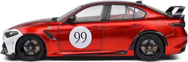 Alt view image 3 of 5 - 2022 Alfa Romeo Giulia GTAm #99 Red Metallic with Black Top and Italian Flag Stripes 1/18 Diecast Model Car by Solido