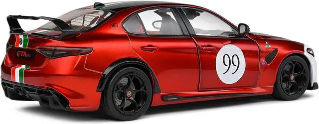 Alt view image 5 of 5 - 2022 Alfa Romeo Giulia GTAm #99 Red Metallic with Black Top and Italian Flag Stripes 1/18 Diecast Model Car by Solido