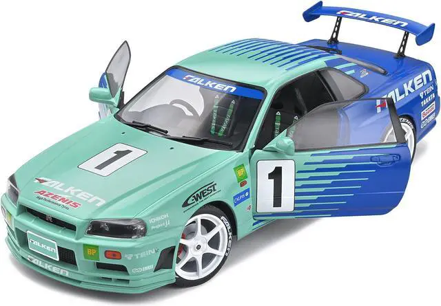 Alt view image 2 of 6 - Nissan Skyline GT-R (R34) RHD #1 Hironori Takeuchi - Yuji Tachikawa "Falken" JGTC (2001) 1/18 Diecast Model Car by Solido