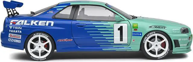 Alt view image 4 of 6 - Nissan Skyline GT-R (R34) RHD #1 Hironori Takeuchi - Yuji Tachikawa "Falken" JGTC (2001) 1/18 Diecast Model Car by Solido