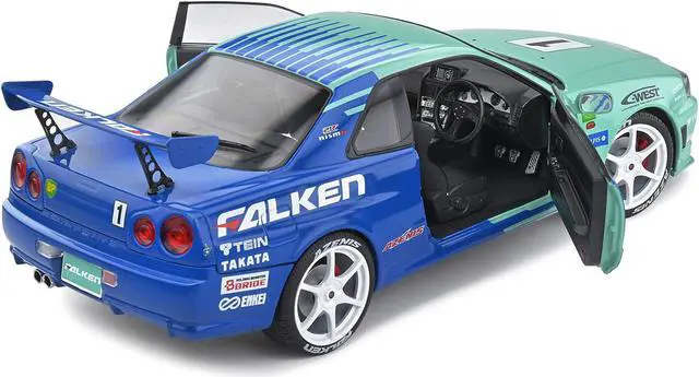 Alt view image 5 of 6 - Nissan Skyline GT-R (R34) RHD #1 Hironori Takeuchi - Yuji Tachikawa "Falken" JGTC (2001) 1/18 Diecast Model Car by Solido