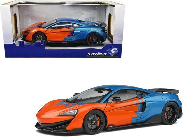 Main image of 2019 McLaren 600LT Blue Metallic and Orange "Formula One Team Tribute" Livery 1/18 Diecast Model Car by Solido