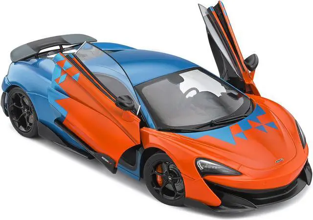 Alt view image 2 of 6 - 2019 McLaren 600LT Blue Metallic and Orange "Formula One Team Tribute" Livery 1/18 Diecast Model Car by Solido