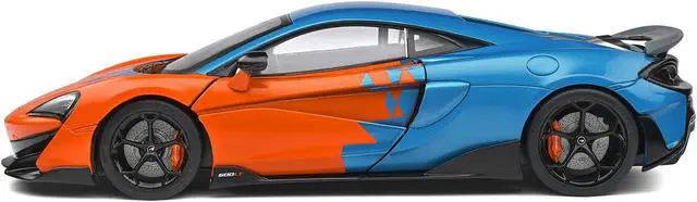 Alt view image 4 of 6 - 2019 McLaren 600LT Blue Metallic and Orange "Formula One Team Tribute" Livery 1/18 Diecast Model Car by Solido