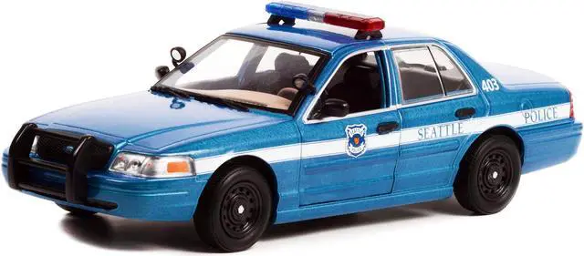 Alt view image 2 of 4 - 2001 Ford Crown Victoria Police Interceptor Blue Met. "Seattle Police Washington" 1/24 Diecast Model Car by Greenlight