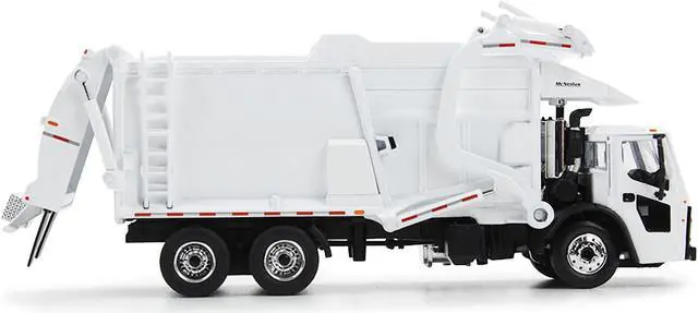 Alt view image 3 of 4 - Mack LR Refuse Garbage Truck with McNeilus Meridian Front Loader White with Trash Bin 1/64 Diecast Model by DCP/First Gear