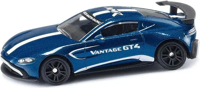 Alt view image 2 of 4 - Aston Martin Vantage GT4 Blue Metallic with White Stripes Diecast Model Car by Siku