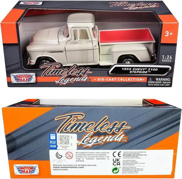 Alt view image 3 of 3 - 1955 Chevrolet 3100 Stepside Pickup Truck Cream w/White Interior "Timeless Legends" Series 1/24 Die Cast Car Model by Motormax