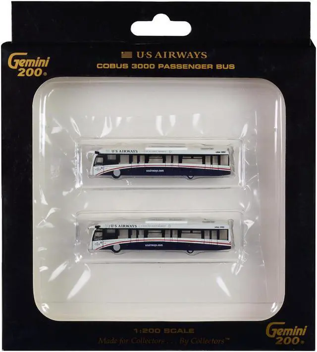 Main image of Cobus 3000 Passenger Bus White and Blue "US Airways Shuttle Bus" 2 Piece Set "Gemini 200" Series Diecast Models by GeminiJets