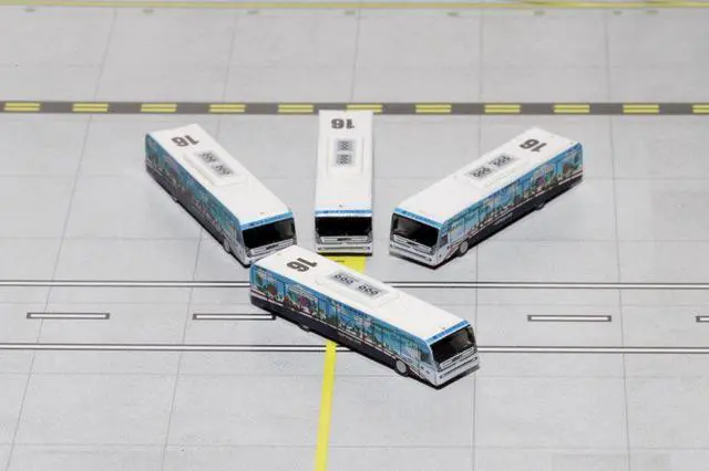 Alt view image 2 of 5 - Cobus 3000 Passenger Bus White and Blue with Graphics "US Airways Shuttle Bus" 4 Piece Set 1/400 Diecast Models by GeminiJets