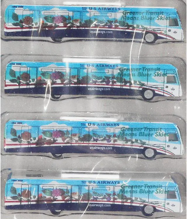 Alt view image 3 of 5 - Cobus 3000 Passenger Bus White and Blue with Graphics "US Airways Shuttle Bus" 4 Piece Set 1/400 Diecast Models by GeminiJets
