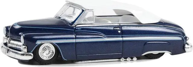 Alt view image 2 of 3 - 1950 Mercury Eight Chopped Convertible Lowrider Dark Blue Met w/Light Blue & White Top 1/64 Diecast Model Car by Greenlight