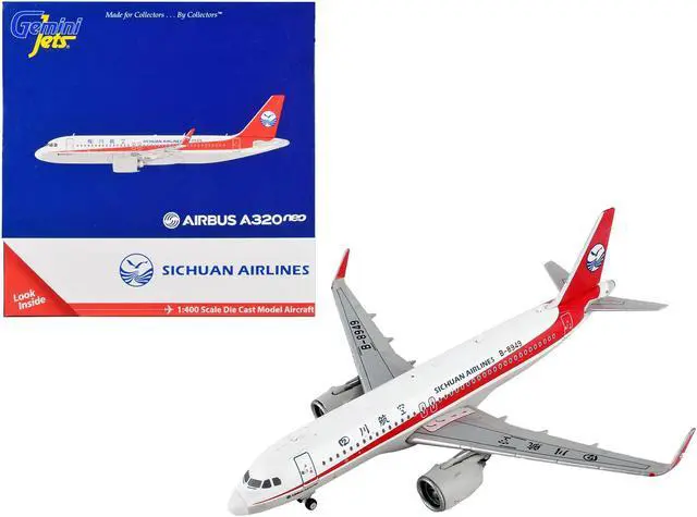 Main image of Airbus A320neo Commercial Aircraft "Sichuan Airlines" White with Red Stripes and Tail 1/400 Diecast Model Airplane by GeminiJets