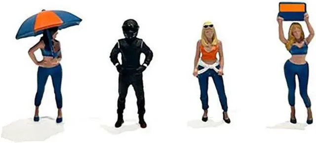 Alt view image 2 of 3 - "Grid Girls" 5 piece Diecast Figure Set (4 Figures, 1 Umbrella) Ltd Ed to 3600 pieces for 1/64 Scale Models by American Diorama