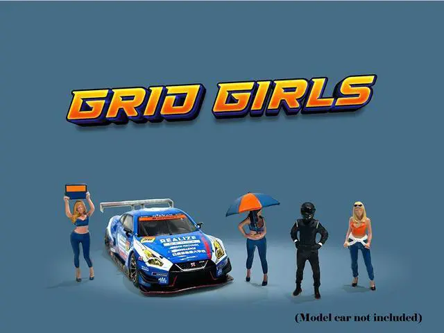 Alt view image 3 of 3 - "Grid Girls" 5 piece Diecast Figure Set (4 Figures, 1 Umbrella) Ltd Ed to 3600 pieces for 1/64 Scale Models by American Diorama
