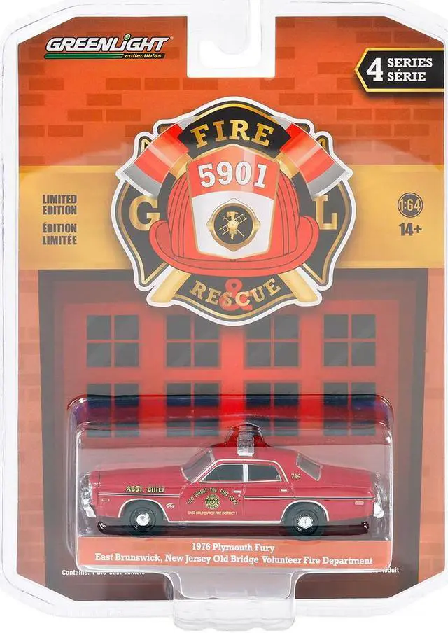 Alt view image 3 of 3 - 1976 Plymouth Fury Red "Old Bridge Volunteer Fire Department New Jersey Fire District" 1/64 Diecast Model Car by Greenlight