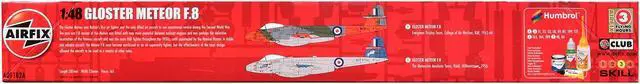 Alt view image 3 of 3 - Level 3 Model Kit Gloster Meteor F.8 Aircraft with 2 Scheme Options 1/48 Scale Plastic Model Kit by Airfix