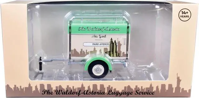 Alt view image 3 of 3 - Travel Trailer Beige w/Light Green Top "The Waldorf-Astoria Luggage Service NY" 1/24 Diecast Model Car by Motor City Classics
