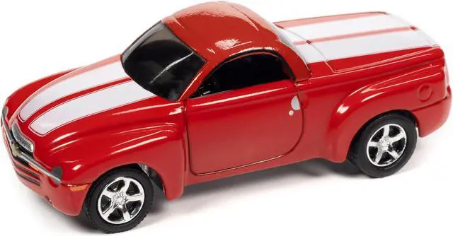 Alt view image 2 of 3 - 2005 Chevrolet SSR Pickup Truck Torch Red with White Stripes Ltd Ed to 8476 pieces 1/64 Diecast Model Car by Johnny Lightning