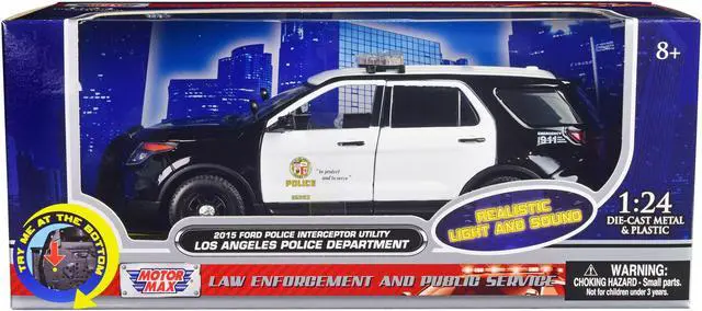 Alt view image 3 of 3 - 2015 Ford Police Interceptor Utility Black and White "LAPD" w/Lights and Sounds 1/24 Diecast Model Car by Motormax
