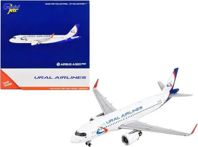 Main image of Airbus A320neo Commercial Aircraft "Ural Airlines" White with Blue Tail 1/400 Diecast Model Airplane by GeminiJets