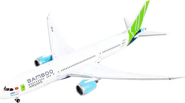 Alt view image 2 of 5 - Boeing 787-9 Commercial Aircraft "Bamboo Airways" White with Green Tail 1/400 Diecast Model Airplane by GeminiJets