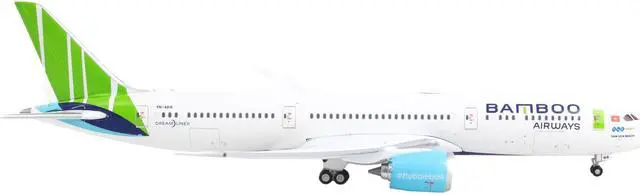 Alt view image 3 of 5 - Boeing 787-9 Commercial Aircraft "Bamboo Airways" White with Green Tail 1/400 Diecast Model Airplane by GeminiJets