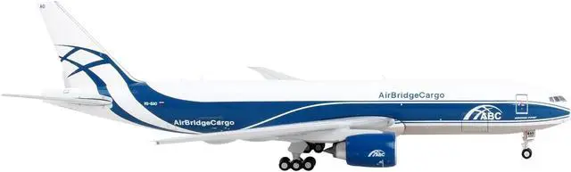 Alt view image 3 of 5 - Boeing 777F Commercial Aircraft "AirBridgeCargo" White with Blue Stripes 1/400 Diecast Model Airplane by GeminiJets