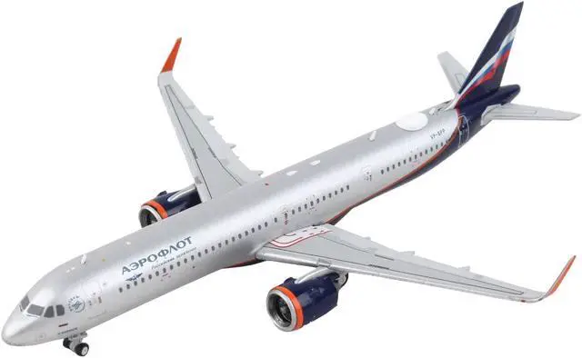 Alt view image 2 of 5 - Airbus A321neo Commercial Aircraft "Aeroflot" Silver Metallic with Dark Blue Tail 1/400 Diecast Model Airplane by GeminiJets
