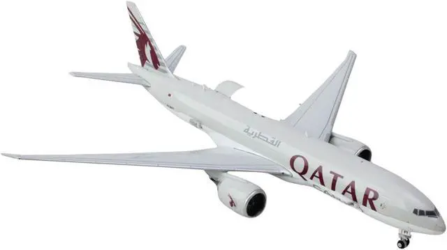 Alt view image 2 of 3 - Boeing 777F Commercial Aircraft "Qatar Airways" Gray w/Graphics "Interactive Series" 1/400 Diecast Model Airplane by GeminiJets