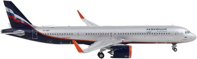 Alt view image 3 of 5 - Airbus A321neo Commercial Aircraft "Aeroflot" Silver Metallic with Dark Blue Tail 1/400 Diecast Model Airplane by GeminiJets