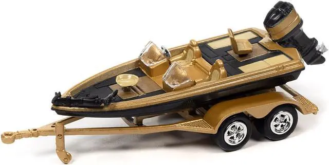 Alt view image 3 of 3 - 1980 Chevrolet Monte Carlo Light Camel Gold Metallic with Bass Boat and Trailer 1/64 Diecast Model Car by Johnny Lightning