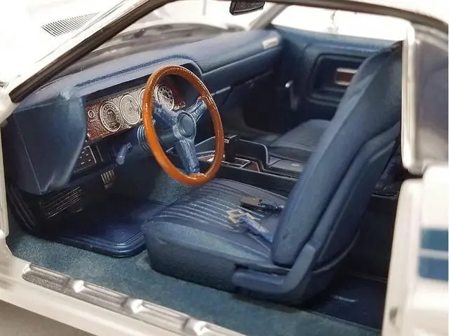 Alt view image 2 of 6 - 1971 Dodge Challenger R/T 383 Magnum Brite White with Blue Stripes and Blue Interior Ltd Ed 1/18 Diecast Model Car by ACME
