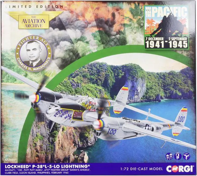 Alt view image 3 of 3 - Lockheed P-38 L-5-LO Lightning Fighter Aircraft "'Philippines" (1945) USAF "The Aviation Archive" 1/72 Diecast Model by Corgi