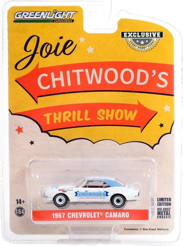 Alt view image 3 of 4 - 1967 Chevrolet Camaro White w/Blue Stripes "Joie Chitwoods Thrill Show" "Hobby Exclusive" 1/64 Diecast Model Car by Greenlight
