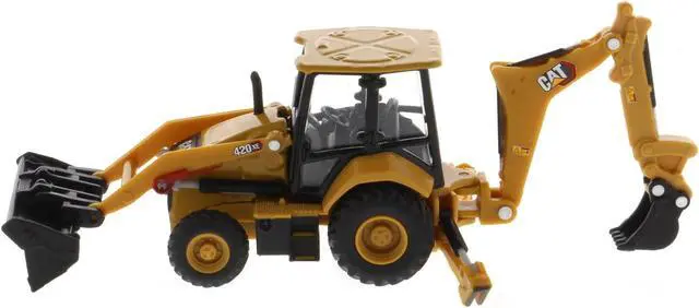 Alt view image 3 of 5 - CAT Caterpillar 420 XE Backhoe Loader with Work Tools Yellow 1/64 Diecast Model made by Diecast Masters