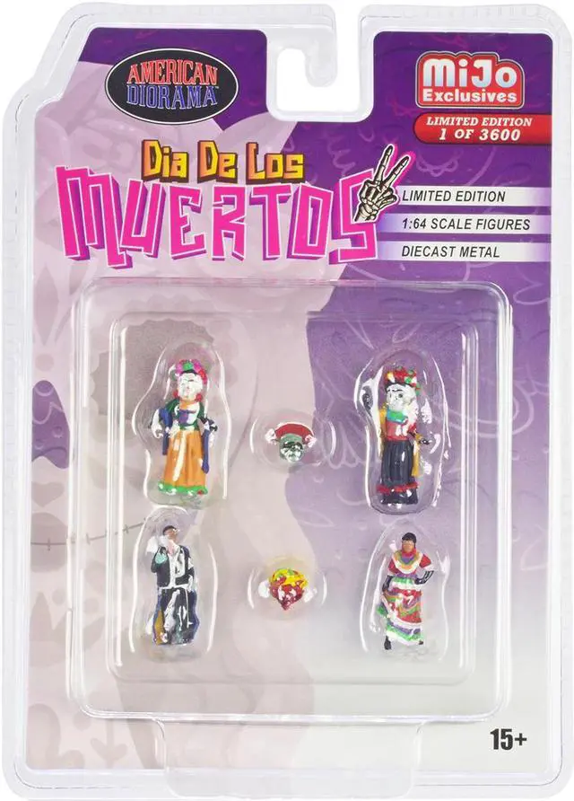 Alt view image 3 of 4 - "Dia de los Muertos 2" 6 piece Diecast Set (4 Figures, 2 Masks) Limited Ed to 3600 pcs for 1/64 Scale Models by American Diorama