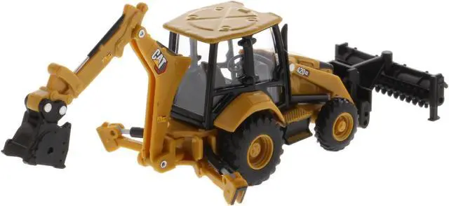 Alt view image 4 of 5 - CAT Caterpillar 420 XE Backhoe Loader with Work Tools Yellow 1/64 Diecast Model made by Diecast Masters