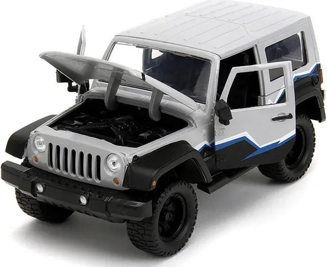 Alt view image 2 of 11 - 2007 Jeep Wrangler Gray and Black with Blue and White Stripes w/ Extra Wheels "Just Trucks" 1/24 Diecast Model Car by Jada