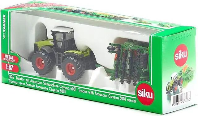 Alt view image 3 of 3 - Claas Xerion 5000 Tractor Green with Gray Top and Amazone Cayena 6001 Seeder 1/87 (HO) Diecast Model by Siku