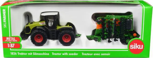 Main image of Claas Xerion 5000 Tractor Green with Gray Top and Amazone Cayena 6001 Seeder 1/87 (HO) Diecast Model by Siku